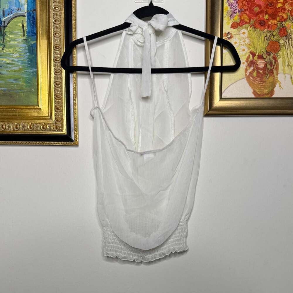 White Sheer Ruffled Top L - Picture 4 of 5